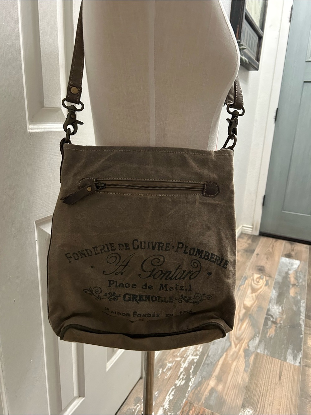 Myra Bag Olive Brown Canvas Messenger Crossbody